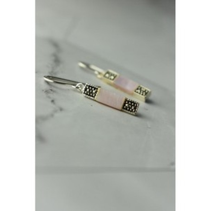 925 Sterling Silver Pink Mother of Pearl & Marcasites Earrings