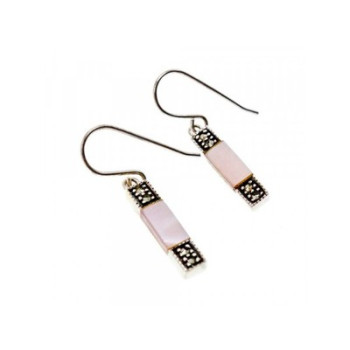 925 Sterling Silver Pink Mother of Pearl & Marcasites Earrings