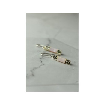 925 Sterling Silver Pink Mother of Pearl & Marcasites Earrings
