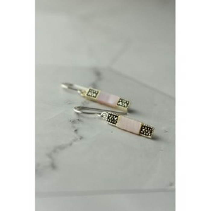 925 Sterling Silver Pink Mother of Pearl & Marcasites Earrings