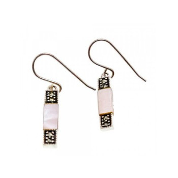 925 Sterling Silver Pink Mother of Pearl & Marcasites Earrings