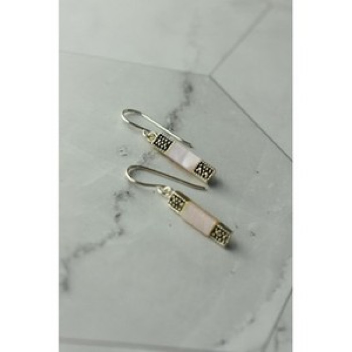 925 Sterling Silver Pink Mother of Pearl & Marcasites Earrings