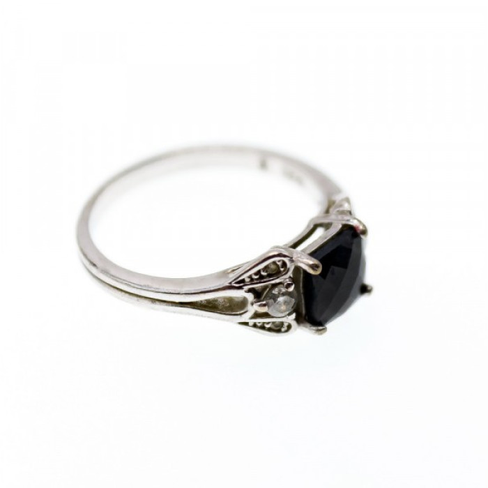 925 Sterling Silver Black Spinel & Beryl Ring Size 9.5