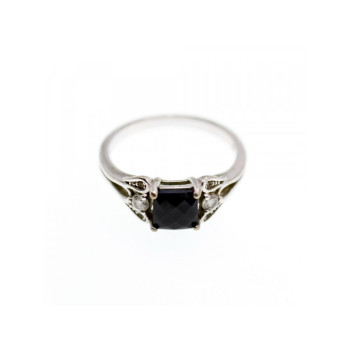 925 Sterling Silver Black Spinel & Beryl Ring Size 9.5
