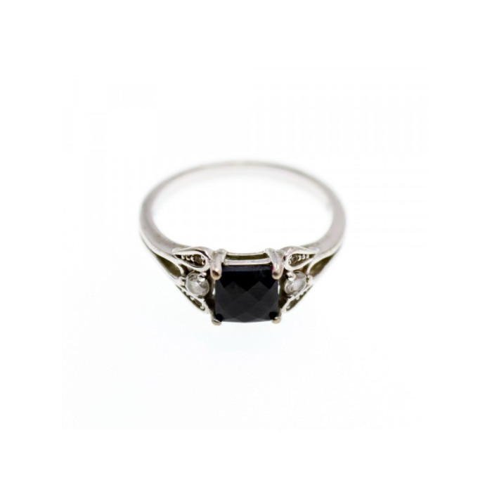 925 Sterling Silver Black Spinel & Beryl Ring Size 9.5