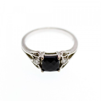 925 Sterling Silver Black Spinel & Beryl Ring Size 9.5