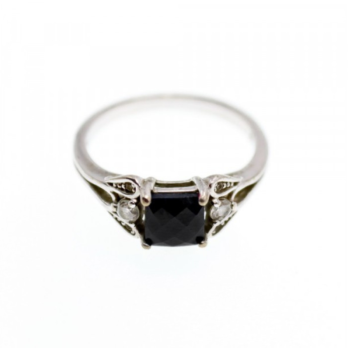 925 Sterling Silver Black Spinel & Beryl Ring Size 9.5