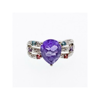 925 Sterling Silver Multicolor Tourmalines Ring Size 8