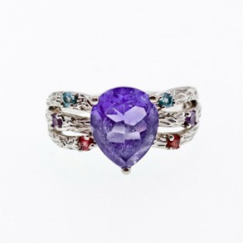 925 Sterling Silver Multicolor Tourmalines Ring Size 8
