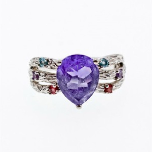 925 Sterling Silver Multicolor Tourmalines Ring Size 8