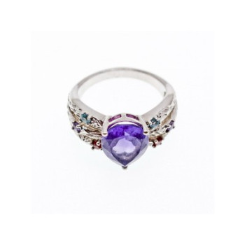 925 Sterling Silver Multicolor Tourmalines Ring Size 8