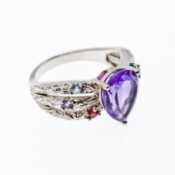 925 Sterling Silver Multicolor Tourmalines Ring Size 8