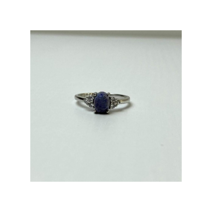 925 Sterling Silver Sodalite & Goshenite Ring Size 6.5
