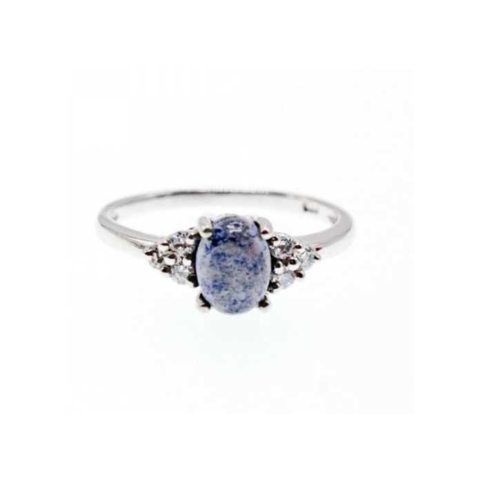 925 Sterling Silver Sodalite & Goshenite Ring Size 6.5