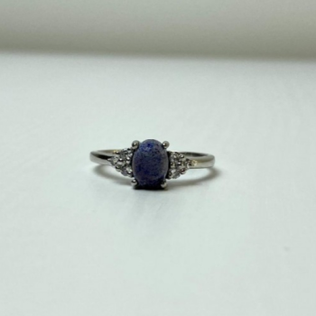 925 Sterling Silver Sodalite & Goshenite Ring Size 6.5