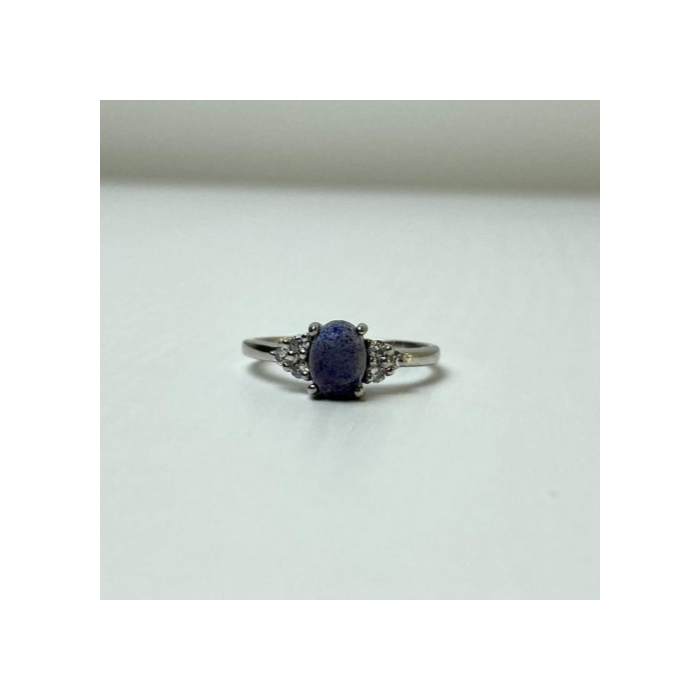 925 Sterling Silver Sodalite & Goshenite Ring Size 6.5