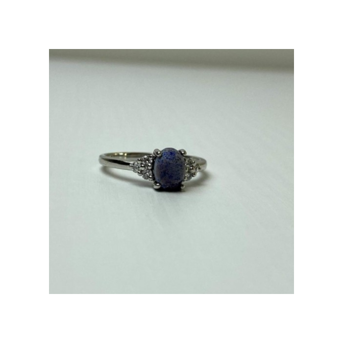 925 Sterling Silver Sodalite & Goshenite Ring Size 6.5