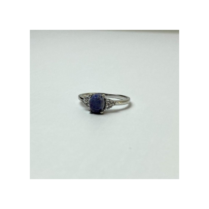 925 Sterling Silver Sodalite & Goshenite Ring Size 6.5