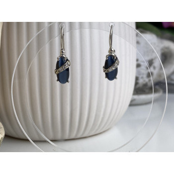 925 Sterling Silver Blue Onyx & CZ Earrings