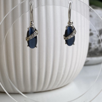 925 Sterling Silver Blue Onyx & CZ Earrings