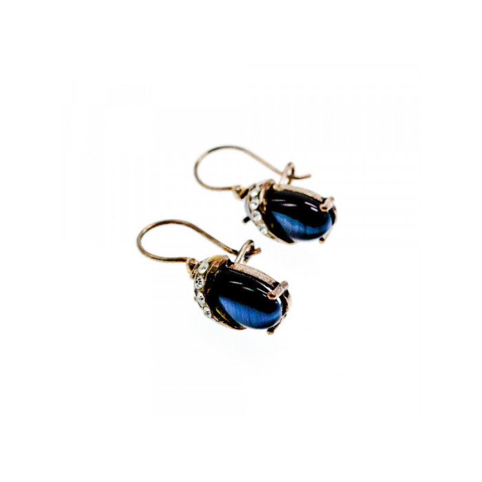 925 Sterling Silver Blue Onyx & CZ Earrings