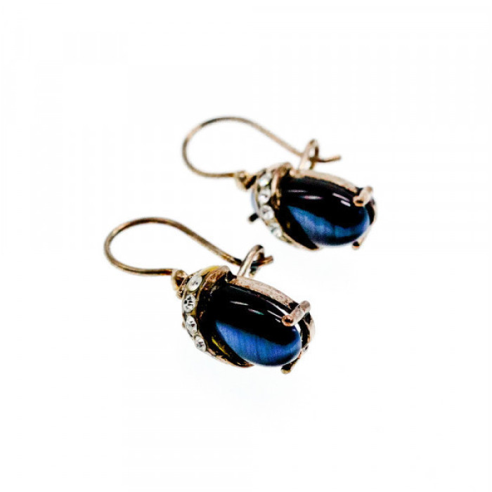 925 Sterling Silver Blue Onyx & CZ Earrings