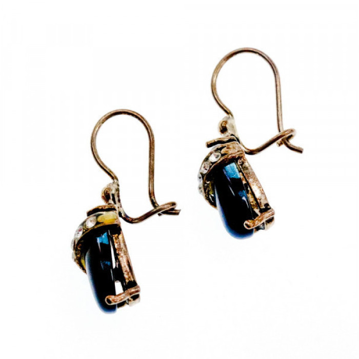 925 Sterling Silver Blue Onyx & CZ Earrings