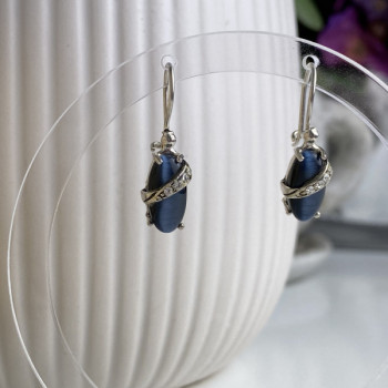 925 Sterling Silver Blue Onyx & CZ Earrings