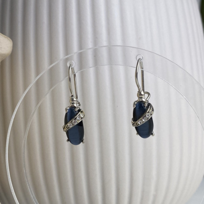 925 Sterling Silver Blue Onyx & CZ Earrings