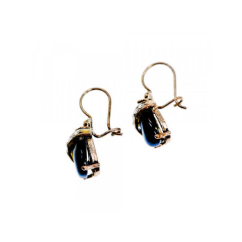 925 Sterling Silver Blue Onyx & CZ Earrings