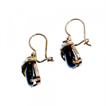 925 Sterling Silver Blue Onyx & CZ Earrings