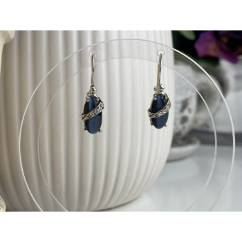 925 Sterling Silver Blue Onyx & CZ Earrings