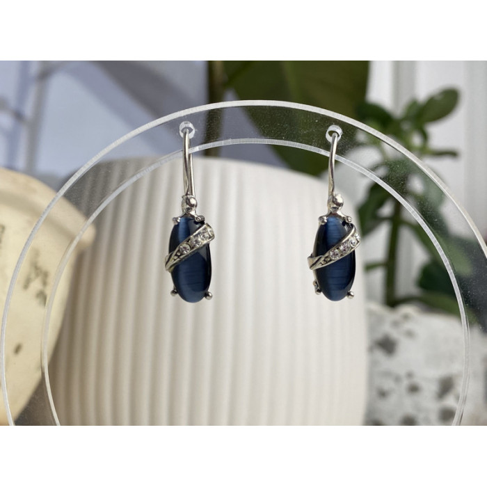 925 Sterling Silver Blue Onyx & CZ Earrings