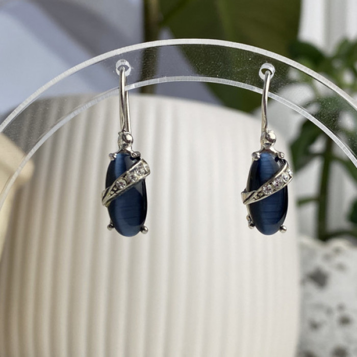 925 Sterling Silver Blue Onyx & CZ Earrings