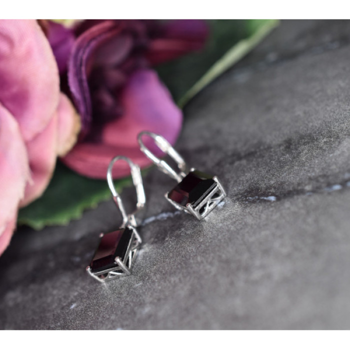 925 Sterling Silver Black Agate Earrings