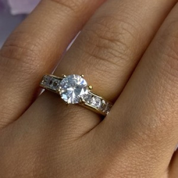 925 Sterling Silver Gold Plated CZ Ring Size 7