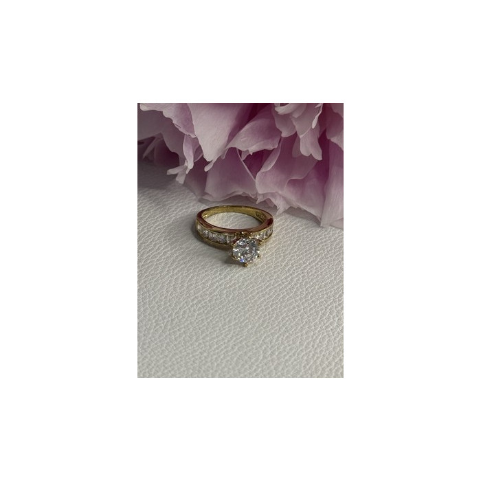 925 Sterling Silver Gold Plated CZ Ring Size 7