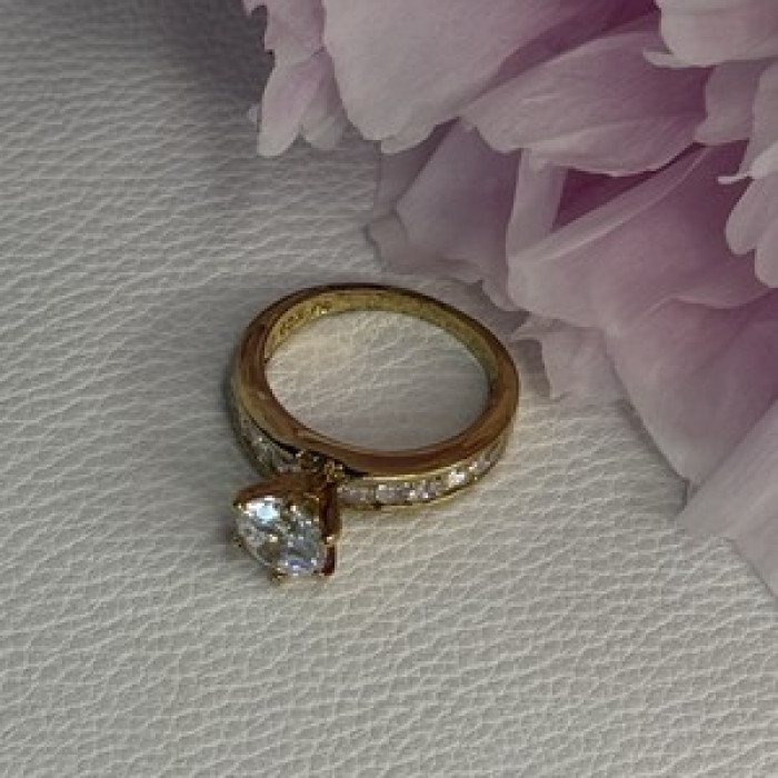 925 Sterling Silver Gold Plated CZ Ring Size 7