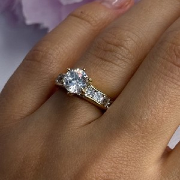 925 Sterling Silver Gold Plated CZ Ring Size 7