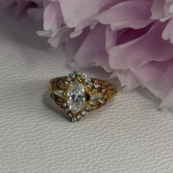 925 Sterling Silver Gold Plated CZ Ring Size 5