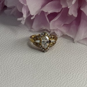 925 Sterling Silver Gold Plated CZ Ring Size 5