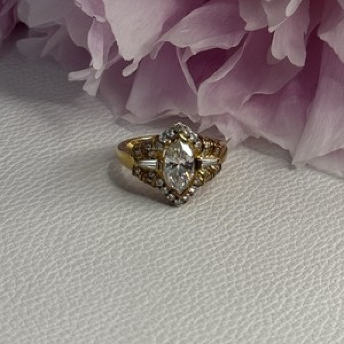 925 Sterling Silver Gold Plated CZ Ring Size 5