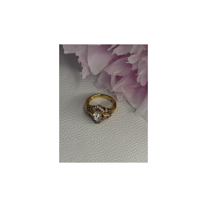 925 Sterling Silver Gold Plated CZ Ring Size 5