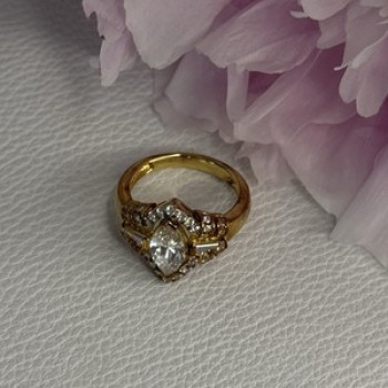 925 Sterling Silver Gold Plated CZ Ring Size 5