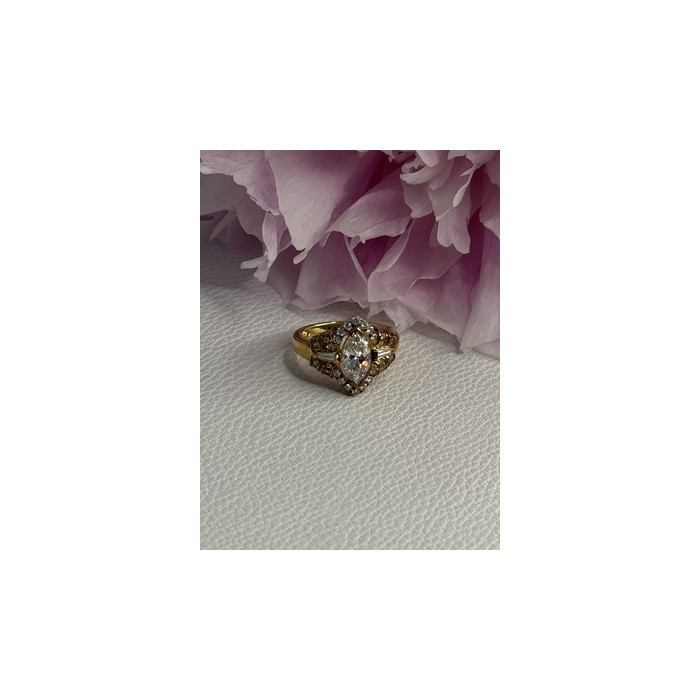 925 Sterling Silver Gold Plated CZ Ring Size 5
