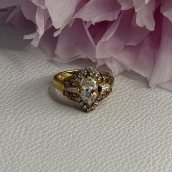 925 Sterling Silver Gold Plated CZ Ring Size 5