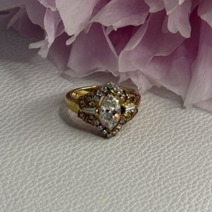 925 Sterling Silver Gold Plated CZ Ring Size 5