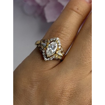 925 Sterling Silver Gold Plated CZ Ring Size 5