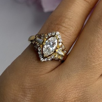 925 Sterling Silver Gold Plated CZ Ring Size 5