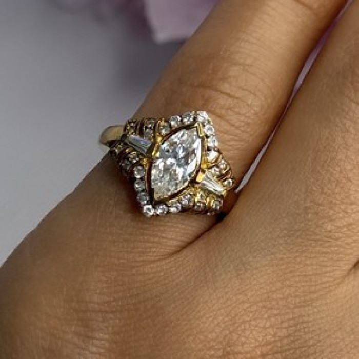 925 Sterling Silver Gold Plated CZ Ring Size 5